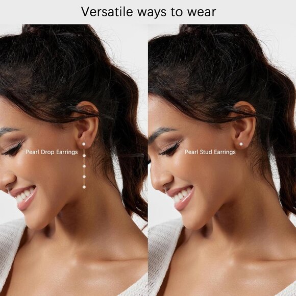 Jewelry Y Layered Silver Women Dainty Pearl Choker Earring Bracelet Wedding Gift - Picture 4 of 7